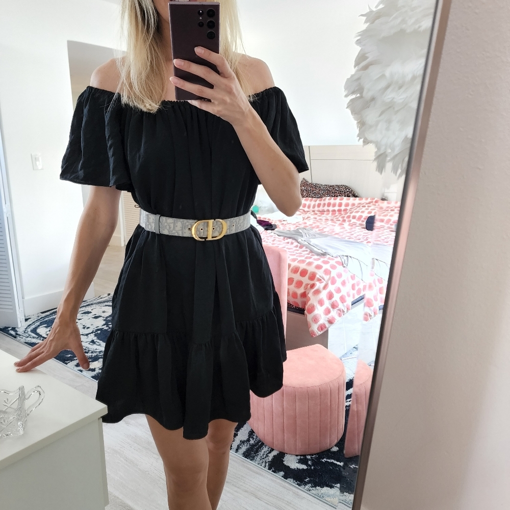 BANANA REPUBLIC BLACK OFF THE SHOULDER RUFFLE DRESS XS Petite